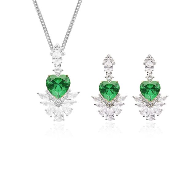 Emerald Sparkle 10-Carat Green Heart Diamond Earrings in Gold-Plated 925 Silver - Image 4