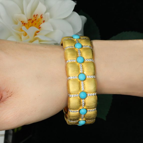 Blue Radiance Gold-Plated Bracelet with High Carbon Diamonds & Turquoise - Image 4