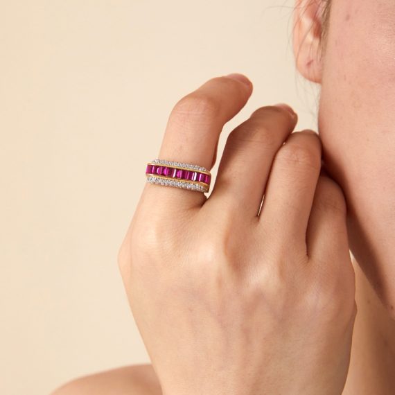 Crimson Radiance Gold-Plated Simulated Ruby Diamond Ring - Image 3