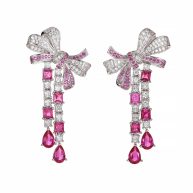 Romantic Bow Red Corundum Stud Earrings in 925 Silver Gold-Plated