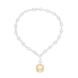 Luxe Glam Gold-Plated Square Yellow Diamond Pendant Necklace