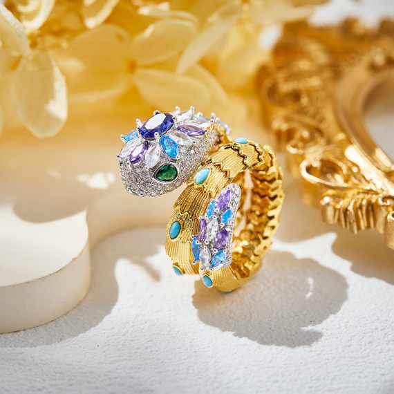 Double-Loop Gold-Plated Elastic Snake Statement Ring - Image 4