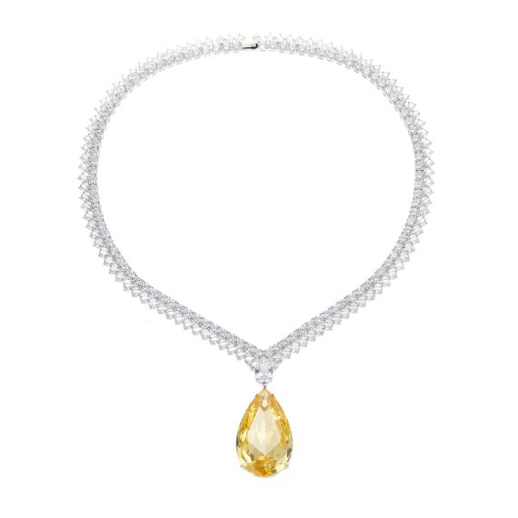 105ct Pear-Cut Yellow Diamond Teardrop Zircon Statement Necklace