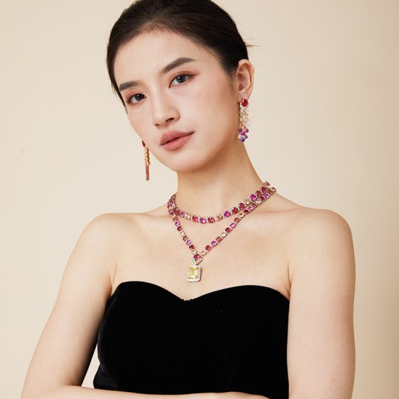 Spectrum Shine Colorful Gold-Plated Multicolor Necklace - Image 3