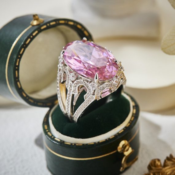 Blush Majesty Gold-Plated Pigeon Egg Pink Diamond Ring - Image 3
