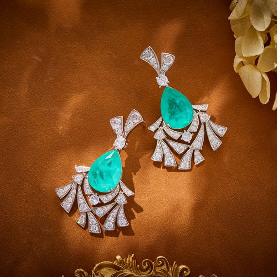 Exotic Elegance Simulated Paraiba Flower-Inspired Gold-Plated Earrings - Image 6