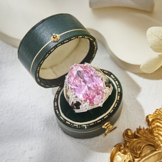 Blush Majesty Gold-Plated Pigeon Egg Pink Diamond Ring - Image 2
