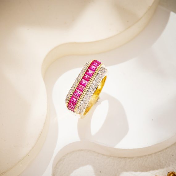 Crimson Radiance Gold-Plated Simulated Ruby Diamond Ring - Image 2