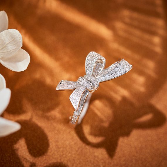 Dainty Bow-Tie Ring with Micro-Diamonds in S925 Silver Gold-Plated Finish - Image 4