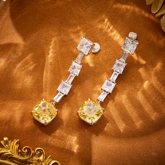 Icy Bloom White Gold-Plated Yellow Radiant Diamond Ice Flower Earrings - Image 5