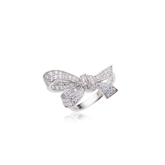 Dainty Bow-Tie Ring with Micro-Diamonds in S925 Silver Gold-Plated Finish - Image 2