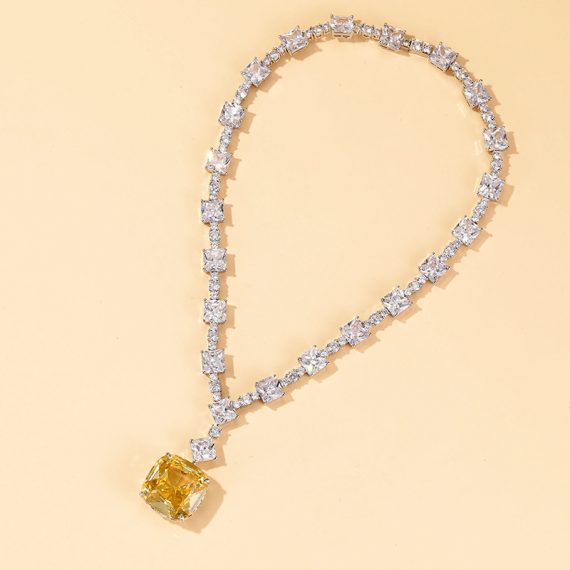 Luxe Glam Gold-Plated Square Yellow Diamond Pendant Necklace - Image 3