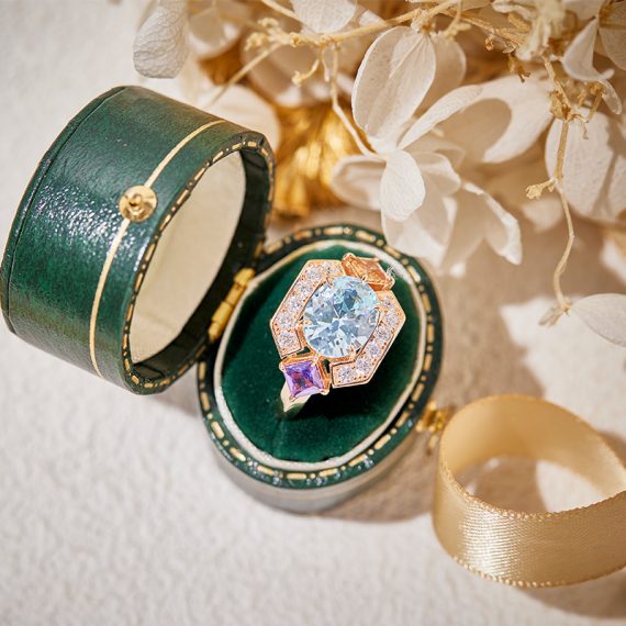 Elegant Simulated Aquamarine Gold-Plated Solitaire Ring - Image 3