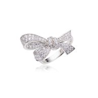 Dainty Bow-Tie Ring with Micro-Diamonds in S925 Silver Gold-Plated Finish