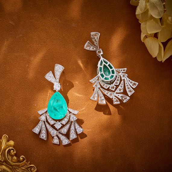 Exotic Elegance Simulated Paraiba Flower-Inspired Gold-Plated Earrings - Image 4