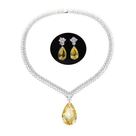 105ct Pear-Cut Yellow Diamond Teardrop Zircon Statement Necklace - Image 5
