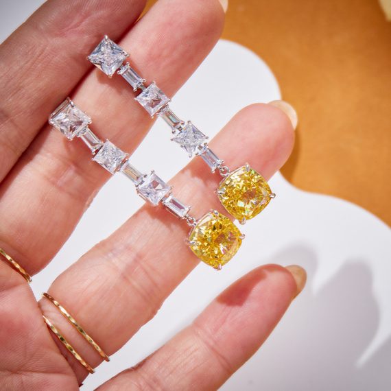 Icy Bloom White Gold-Plated Yellow Radiant Diamond Ice Flower Earrings - Image 3