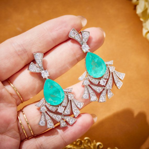 Exotic Elegance Simulated Paraiba Flower-Inspired Gold-Plated Earrings - Image 5