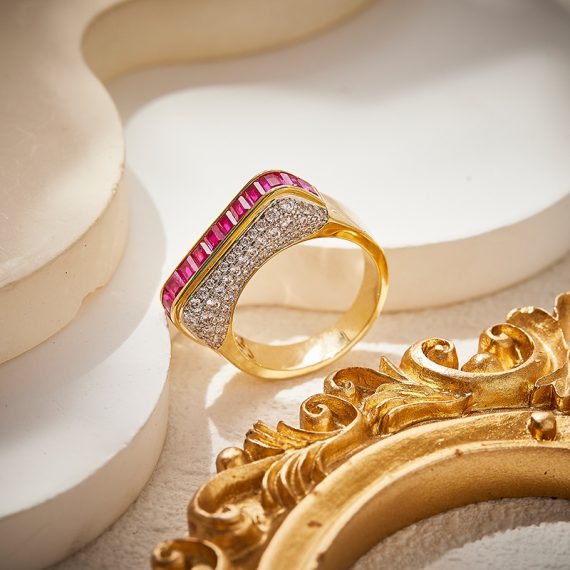Crimson Radiance Gold-Plated Simulated Ruby Diamond Ring - Image 4
