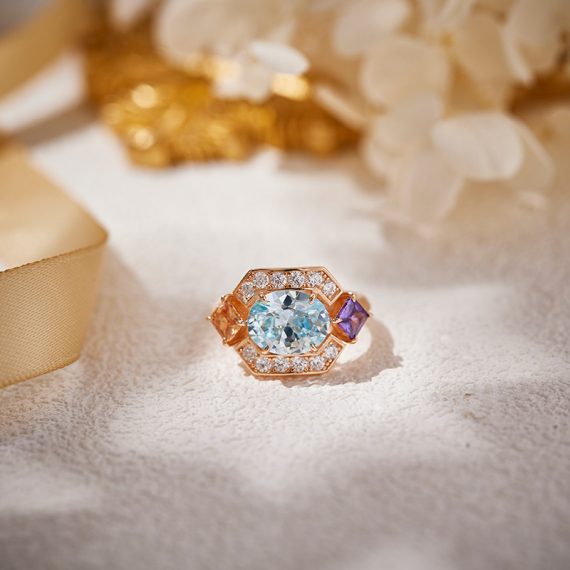 Elegant Simulated Aquamarine Gold-Plated Solitaire Ring - Image 5
