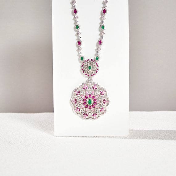 Golden Bloom Hollow Pear-Shaped Floral Pendant Necklace - Image 2