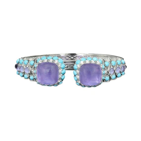 Vibrant Beauty 925 Silver Gold-Plated Blue Turquoise Amethyst Bracelet