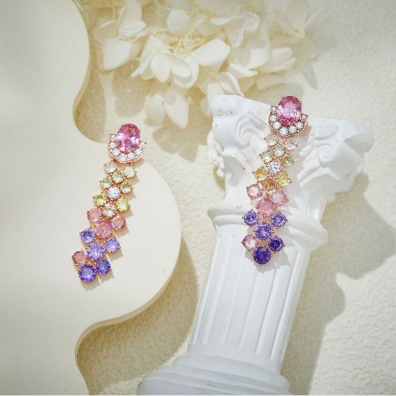 Aurora Glow Gradient Pink Gold-Plated Colorful Earrings - Image 3