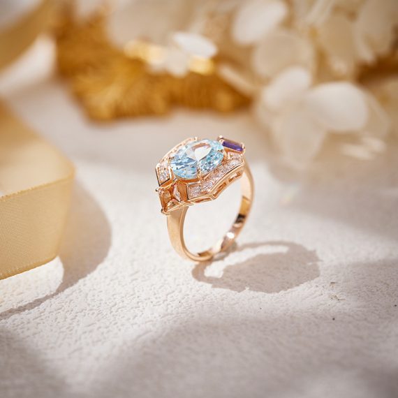 Elegant Simulated Aquamarine Gold-Plated Solitaire Ring - Image 6