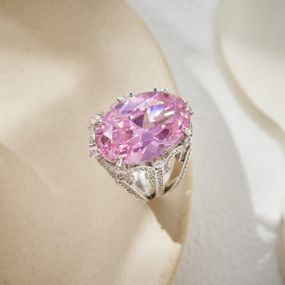 Blush Majesty Gold-Plated Pigeon Egg Pink Diamond Ring - Image 5
