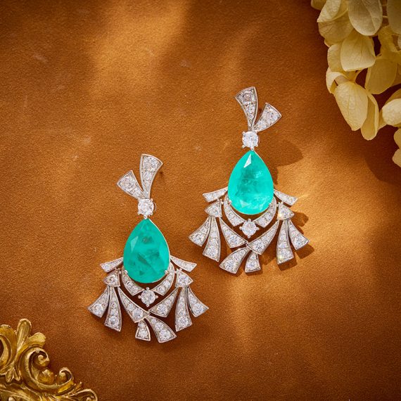 Exotic Elegance Simulated Paraiba Flower-Inspired Gold-Plated Earrings - Image 2