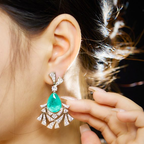 Exotic Elegance Simulated Paraiba Flower-Inspired Gold-Plated Earrings - Image 3