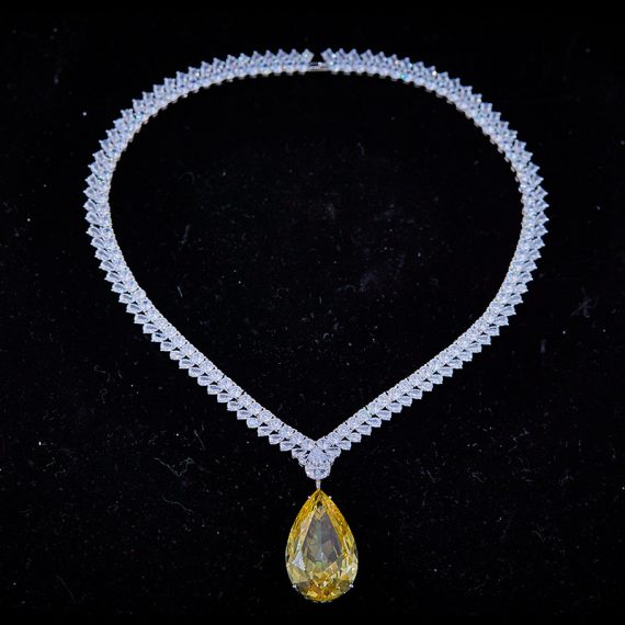 105ct Pear-Cut Yellow Diamond Teardrop Zircon Statement Necklace - Image 2