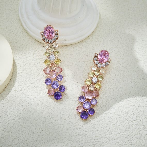 Aurora Glow Gradient Pink Gold-Plated Colorful Earrings - Image 2
