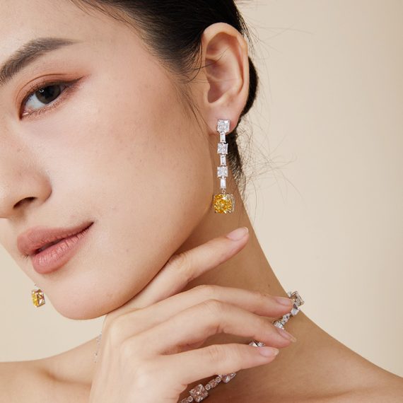 Icy Bloom White Gold-Plated Yellow Radiant Diamond Ice Flower Earrings - Image 2