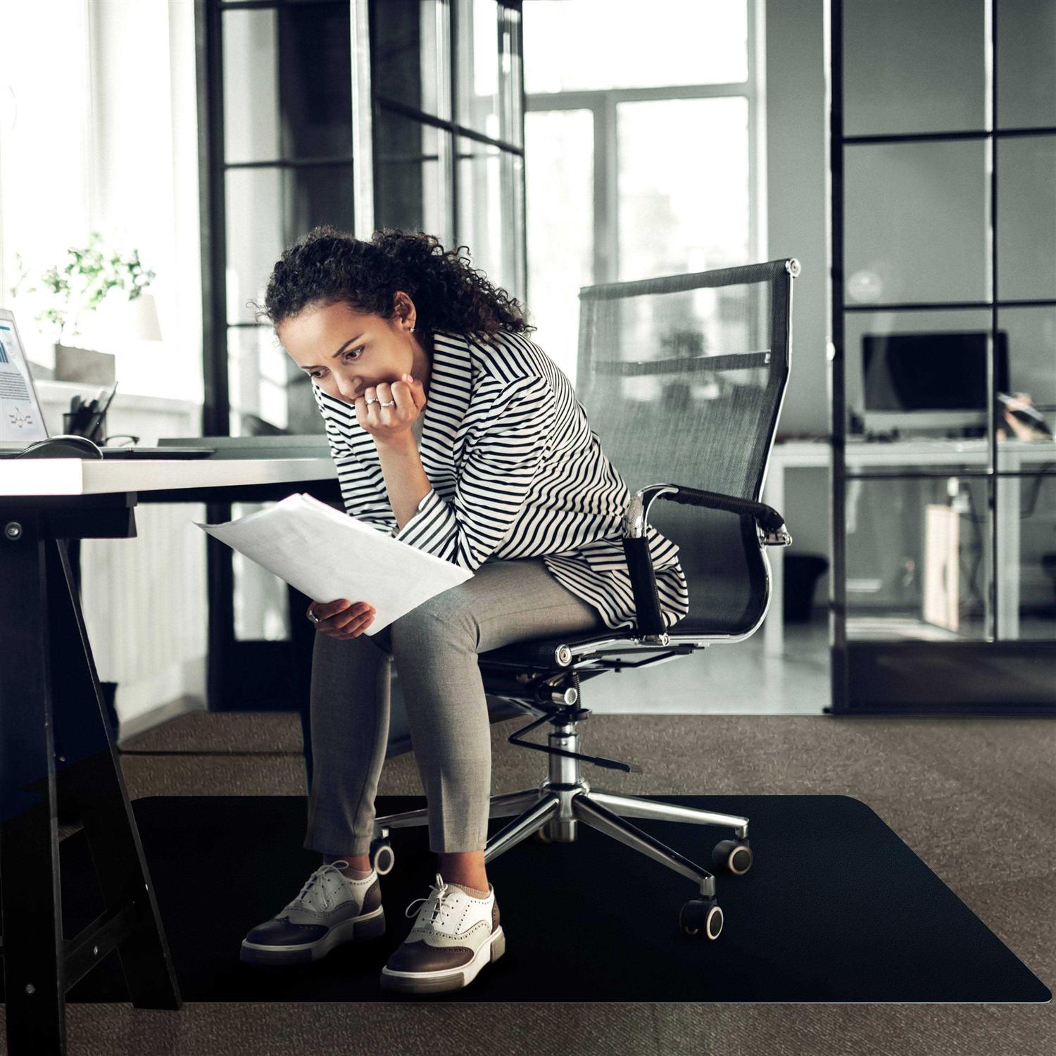 Advantagemat Black Vinyl Rectangular Chair Mat for Carpets FC113047LEBV