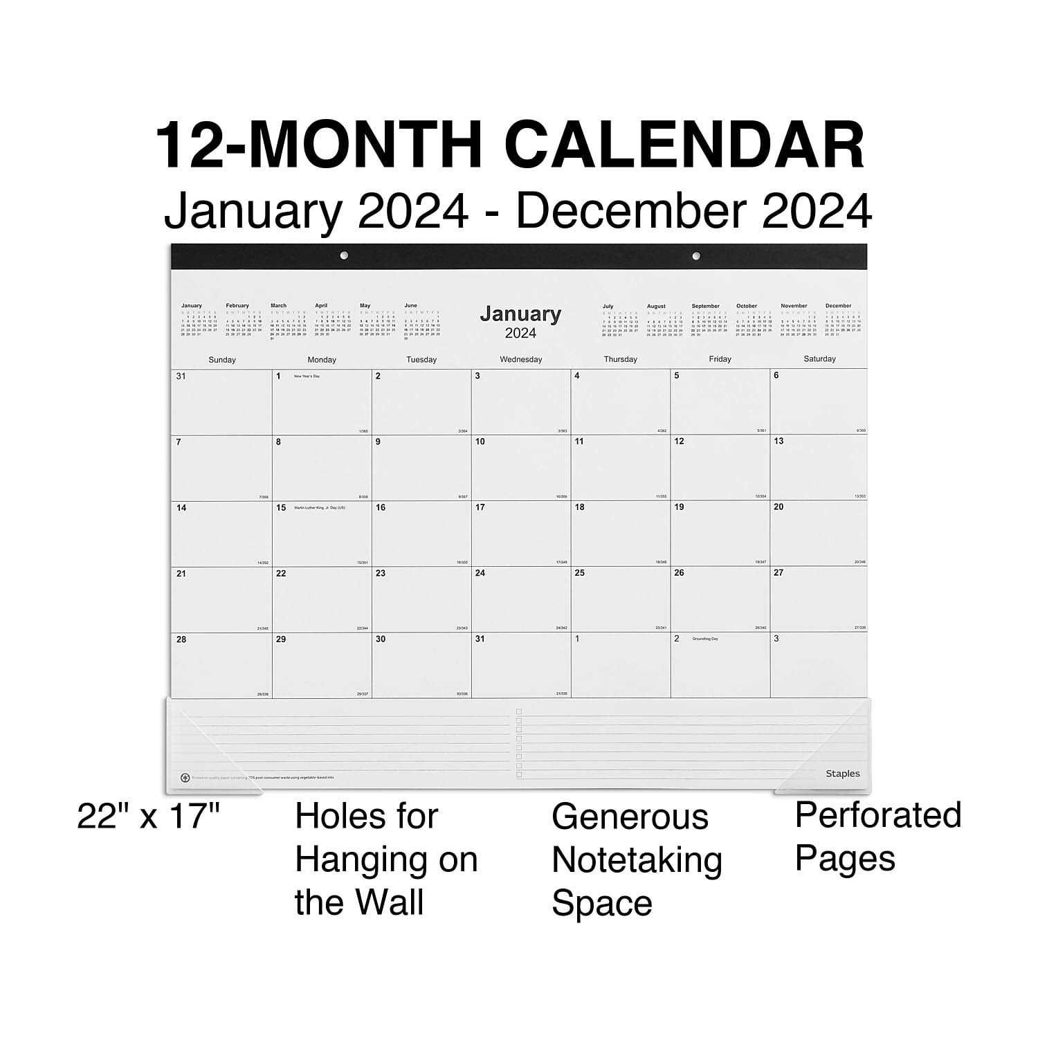 2024 Staples 22 x 17 Desk Pad Calendar ST58448-24 - Image 5