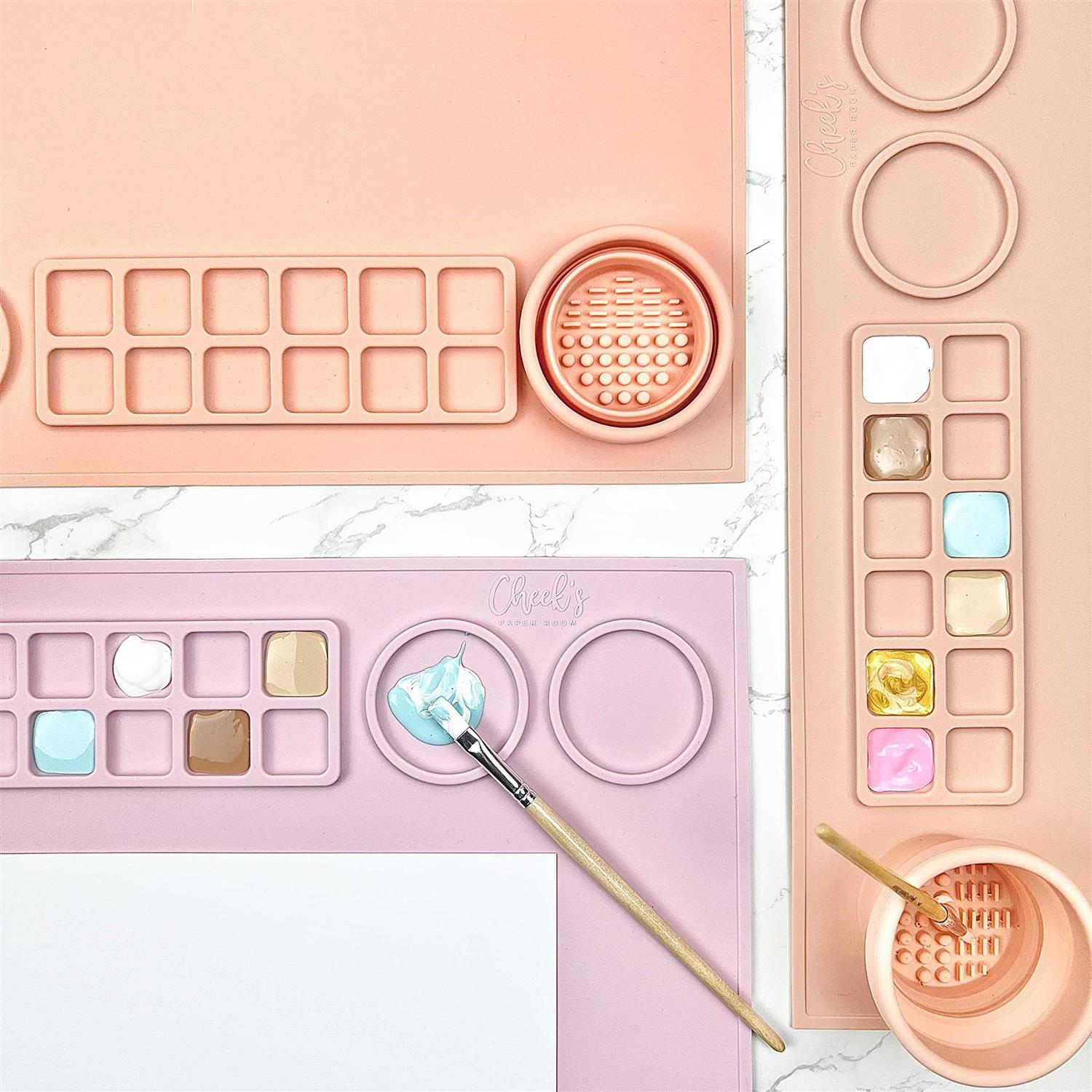 Cheek’s Paper Room-Creator Silicone Craft Mat for Painting and Crafts Large Mat with Collapsible Paint Brush Cleaner for Painting - Image 3