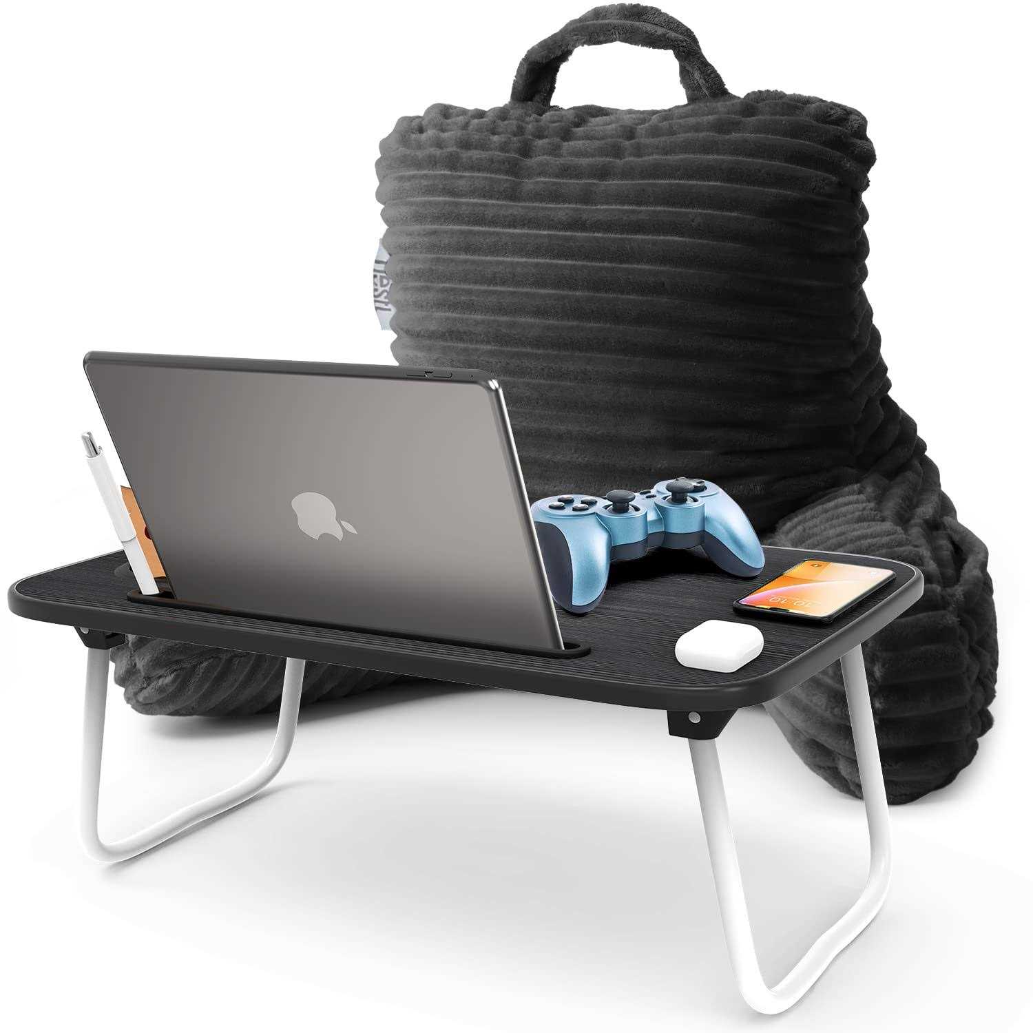Nestl Cut Plush Reading Pillow with Portable Lap Desk Stand for Laptop