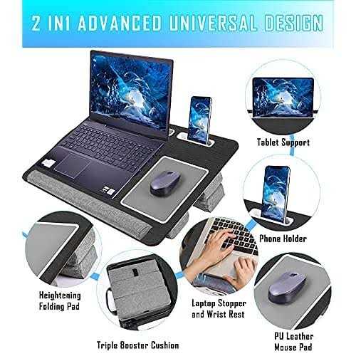 qudodo Lap Laptop Desk-fits Up to 17inch Foldable Laptop Bed Tray Table with Adjustable Dual cushion,wrist Rest & Mouse pad,portable - Image 4
