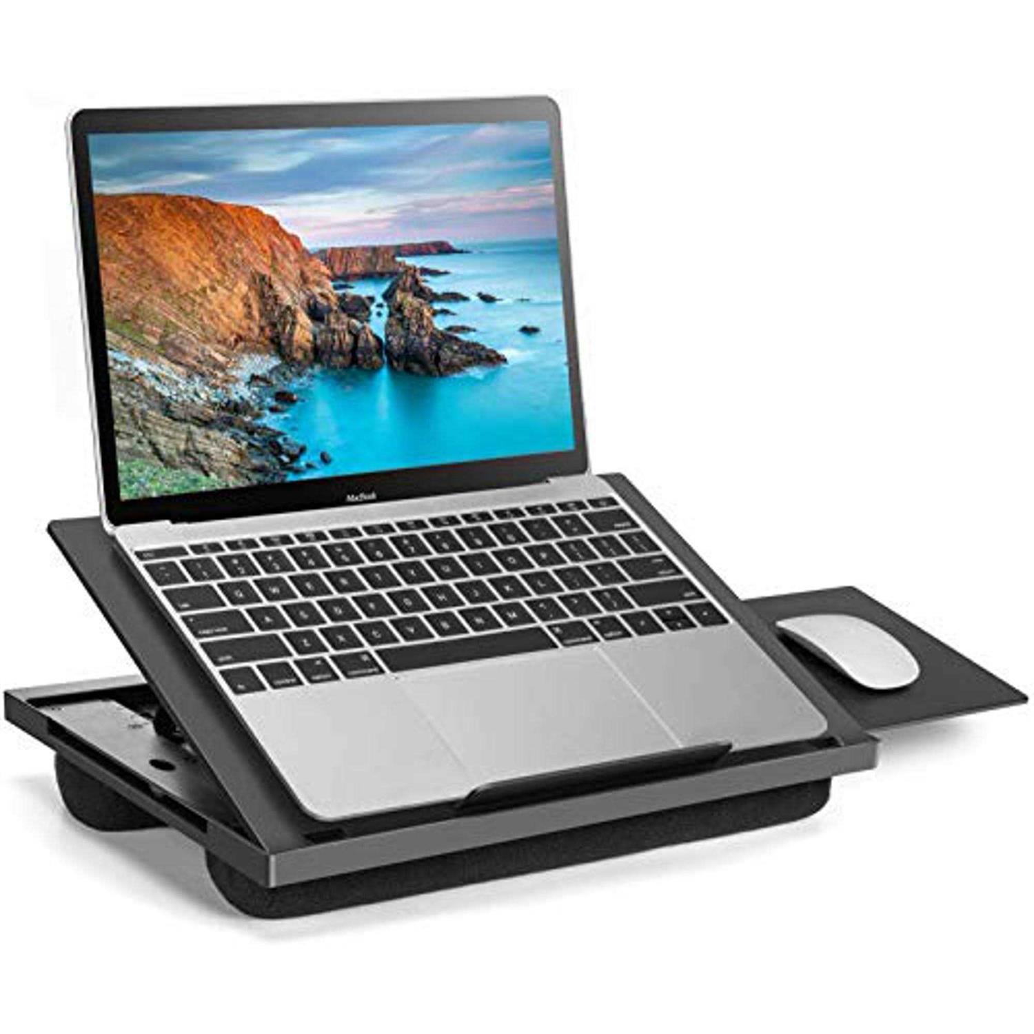 Adjustable Lap Desk with 6 Adjustable Angles Detachable Mouse Pad & Dual Cushions Laptop Stand for Car Laptop Desk