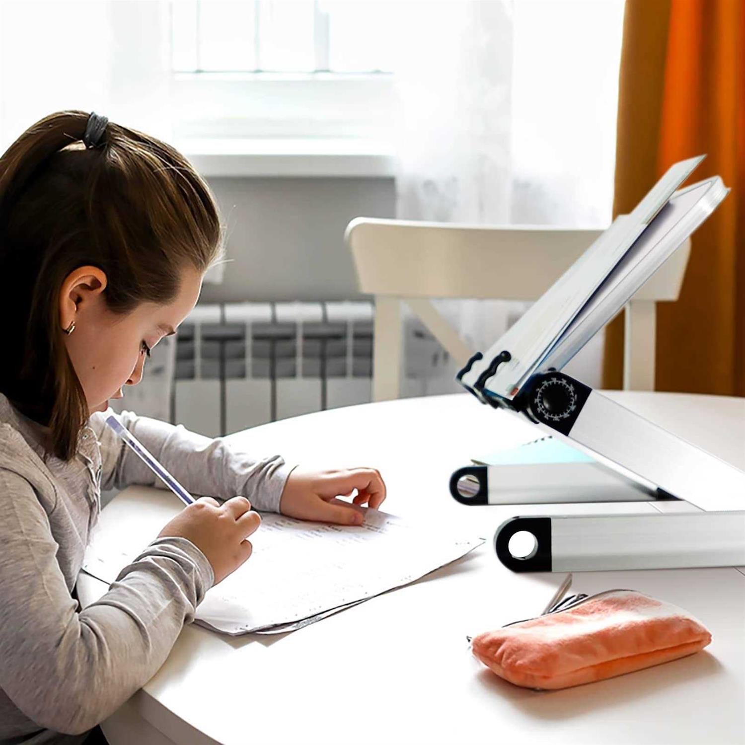 Book Stand Multifunctional Adjustable Laptop Stand Book Holder Tray with Clips Ergonomic Multi Heights Angles Adjustable Cooking Bookstand - Image 3