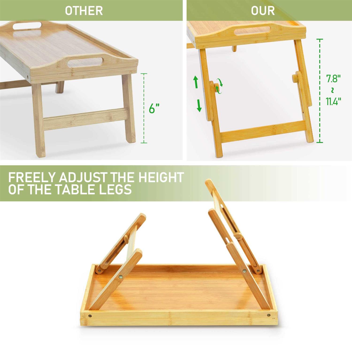 Mayyol Breakfast Bed Tray for Eating Height Adjustable Raised Food Table - Image 5