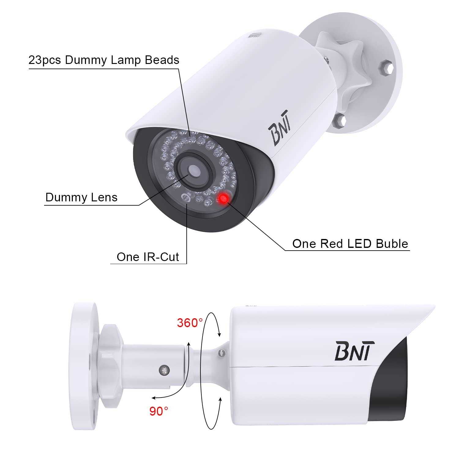 Bnt Dummy Fake Security Camera with One Red LED Light at Night for Home and Businesses Security Indoor/Outdoor - Image 4