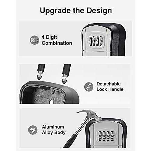 Puroma Key Lock Box Portable Combination Lockbox Wall-Mounted Key Storage Box for House Keys - Image 4