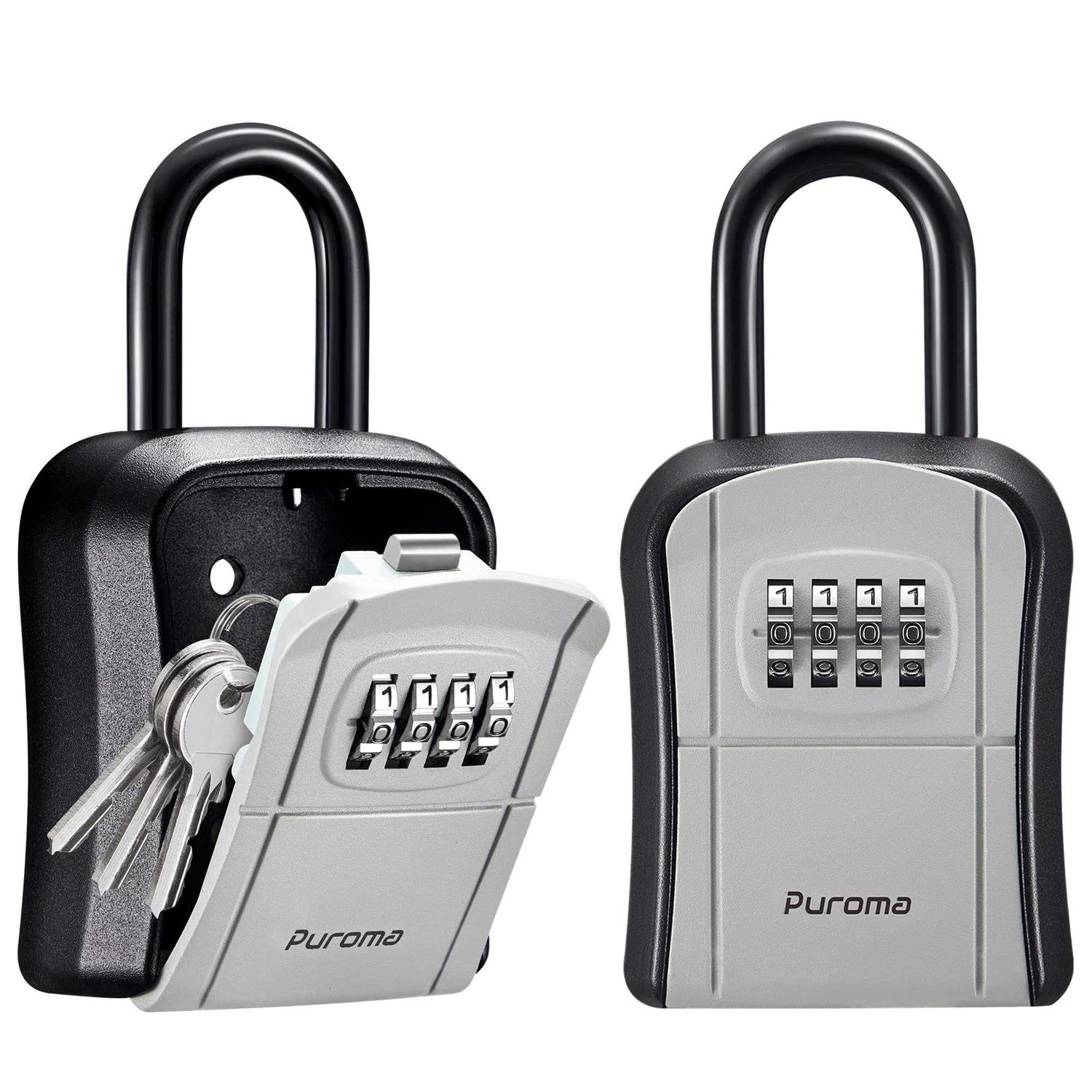 Puroma Key Lock Box Portable Combination Lockbox Wall-Mounted Key Storage Box for House Keys