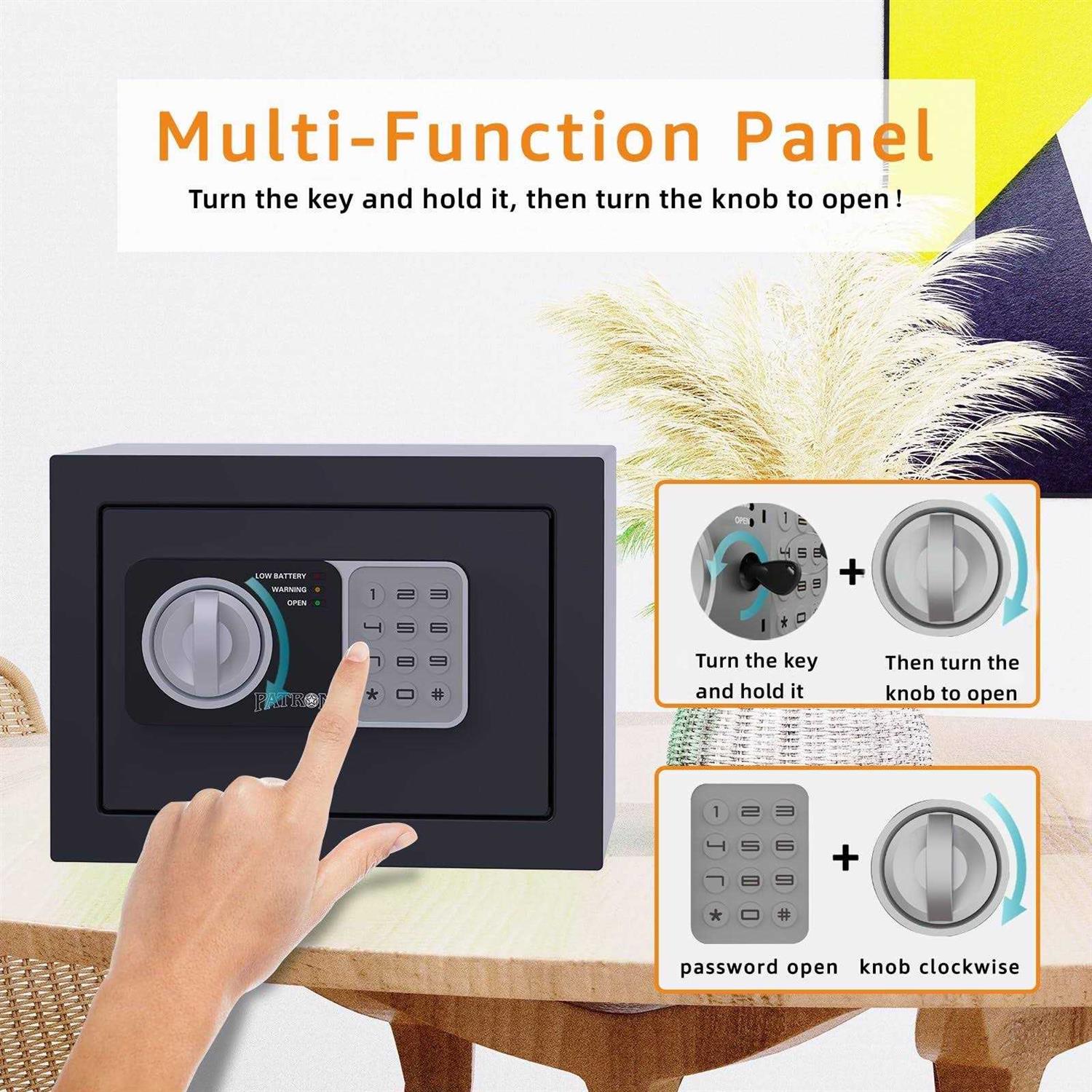 PATRON Safe Box with Digital Electronic Security Keypad Mini Small Safe,Money Safe,Wall or Cabinet Safe for Home Office Travel Business Use - Image 3
