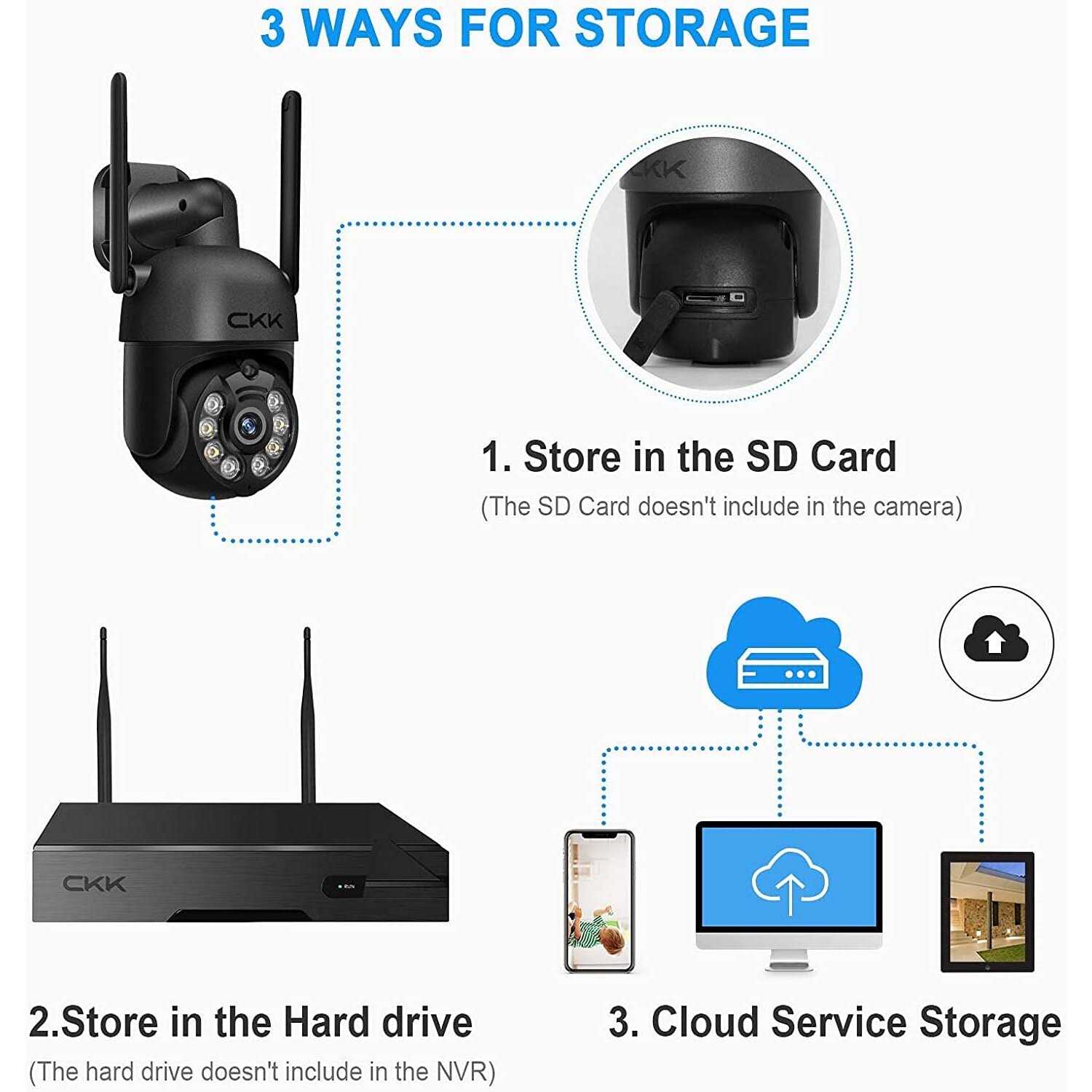 CKK 3MP Wireless Security Camera System,4pcs 3MP PTZ Cameras Outdoor Indoor - Image 4