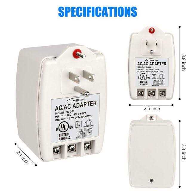 16.5V 40VA Burglar Alarm Systems and Doorbell Transformer,16.5V Plug in Transformer Compatible with All Versions of Doorbell Most Security Panels - Image 4