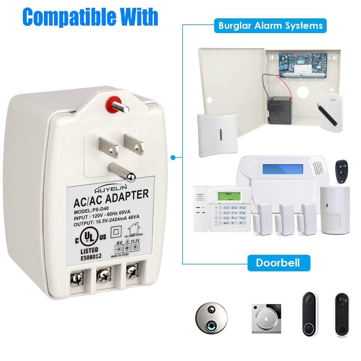 16.5V 40VA Burglar Alarm Systems and Doorbell Transformer,16.5V Plug in Transformer Compatible with All Versions of Doorbell Most Security Panels - Image 5