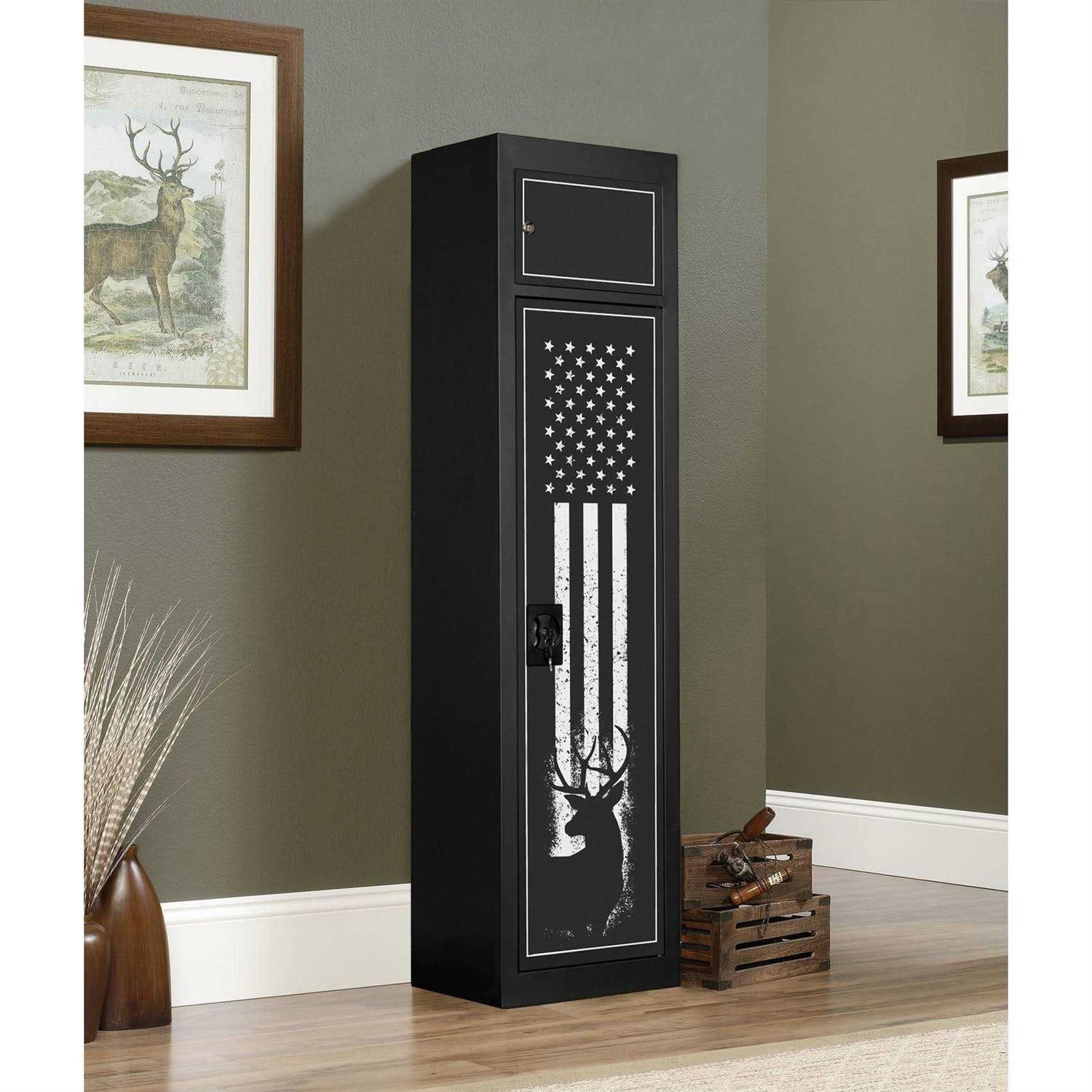 American Furniture Classics 5-Gun Metal Key Lock Gun Cabinet with Separate Storage area - Image 4